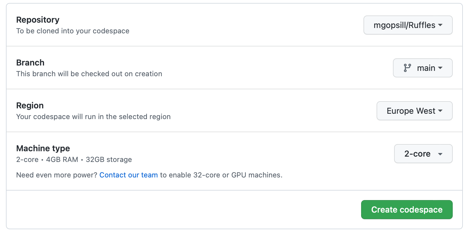 code space setup