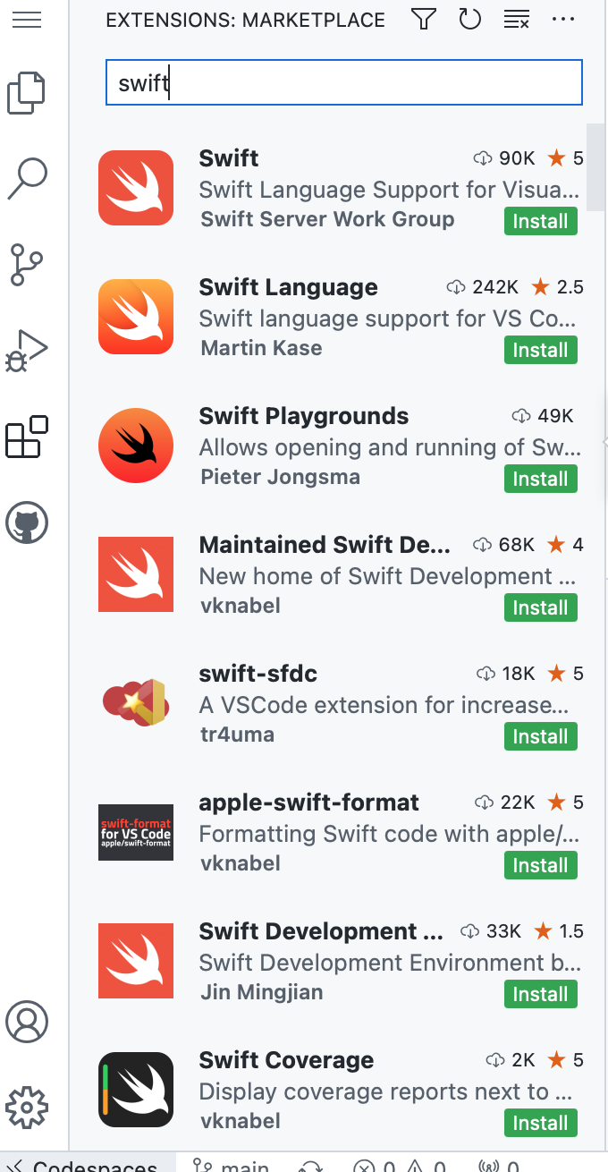 extensions swift search